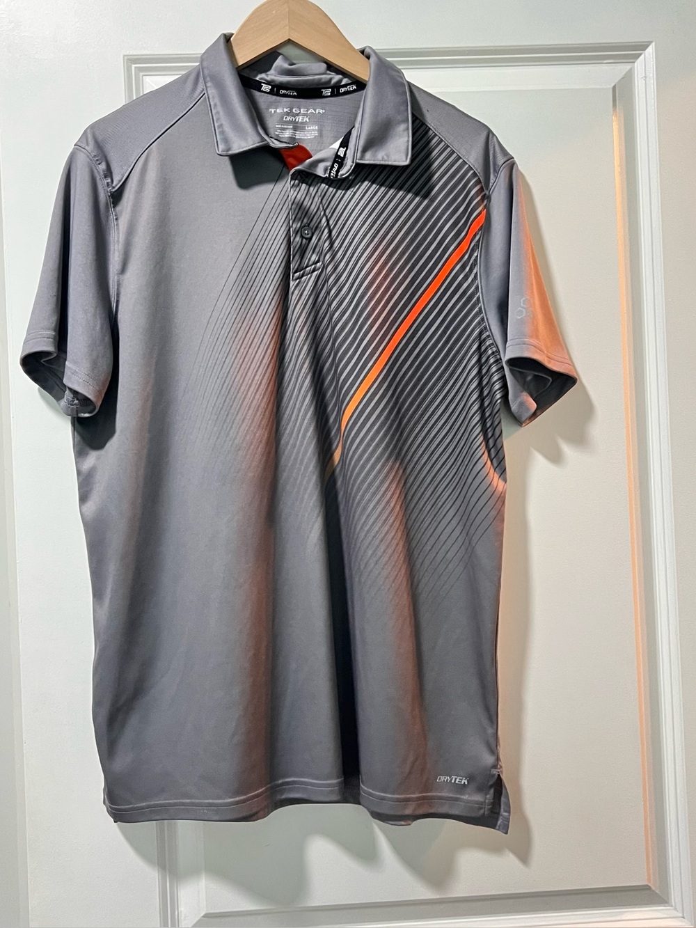 Tek Gear DryTek Men's Gray Short Sleeve Polyester Polo Shirt Casual Size Large